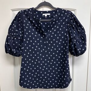Chico's Dark Blue Patterned Puff Sleeve Blouse